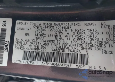 2013 Toyota Tacoma Prerunner V6 из США, поврежденный, VIN 5TFKU4HN3DX004352